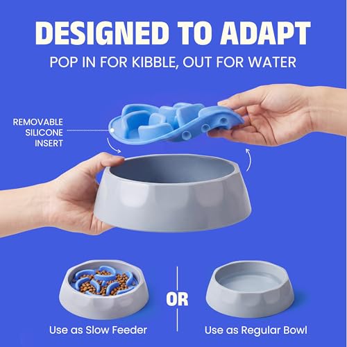 Slow Feeder Dog Bowl – Anti-Gulping Puzzle Feeder for Dogs, Slow Eating Dog Bowl with Removable Silicone Insert, Non-Slip, BPA-Free, for Small & Medium Dogs (Blue)