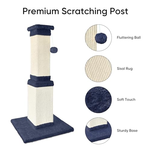 Cat Scratching Post for Indoor Cats, 32Inch Sisal Cat Scratcher - color: Blue