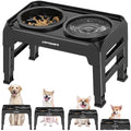 URPOWER Raised Dog Bowls 4 Height Adjustable Elevated Bowl Stand - color: Matte Black