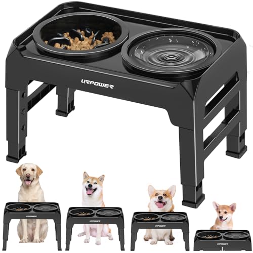 URPOWER Raised Dog Bowls 4 Height Adjustable Elevated Bowl Stand - color: Matte Black