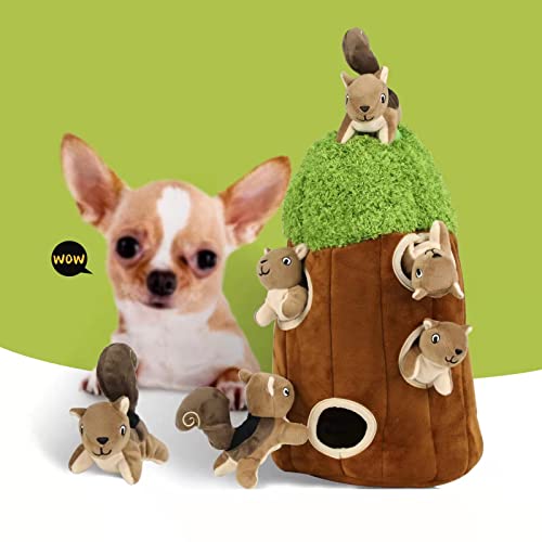 Interactive Squeaky Dog Toys Squirrel Dog Toy, Stuffing Woodland Friends Burrow, Squeaky Plush Dog Toys for Small Medium Large Dogs Small Size (Large) - size: Burrow - Large, style: Squirrel
