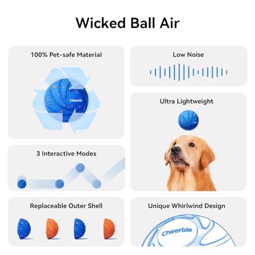 Cheerble Smart Interactive Dog Toy, Wicked Ball AIR, E-TPU Material - color: Blue