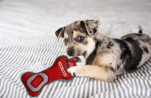Pets First NCAA Ohio State Buckeyes Dental Dog TUG Toy with Squeaker. Tough PET Toy for Healthy Fun, Teething & Cleaning Pets Teeth & Gum - color: Ohio State Buckeyes