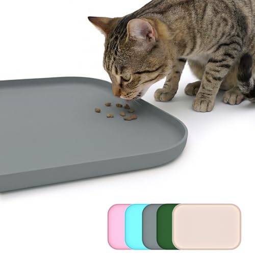 BLESWIN Non-Slip Silicone Dog Food Mat for Food and Water, 18" x 12" Raised Edge Pet Feeding Mat - Waterproof Dog Bowl Mat Easy Clean for Floor Protector,Grey - color: Grey, size: 45 x 30 cm
