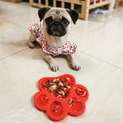 Dog Lick Pad, Dog Washing Distraction Device, Slow Eating Cute Pet Mat with Super Suction for Dogs Licking Peanut Butter, Pet Bathing, Grooming Training (red) - color: Red