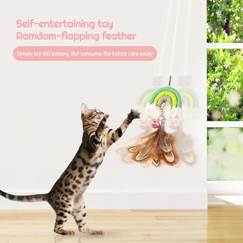 YUDANSI Cat Feather Toys 2pack,Retractable Cat Teaser Toys, Self-Adhesive Hanging Interactive Cat Toy for Indoor Cats Kitten Play Chase Exercise Doorway, Gift for Cats Hunting Chasing to Keep Busy