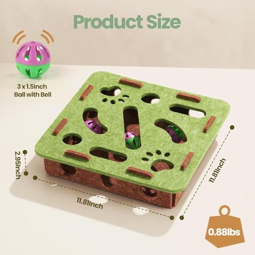Cat Scratch Puzzle Enrichment Box, Cat Puzzle Toy with 2 Bell Balls, Enrichment Toys for Indoor Cats - color: Green