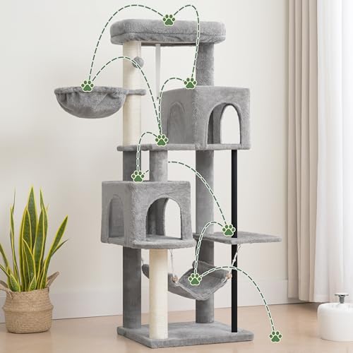 Gitelsnour Cat Tree Tower with Sturdy Steel Tube for Indoor Cats GCT014W - color: Light gray, size: 51.2 inches