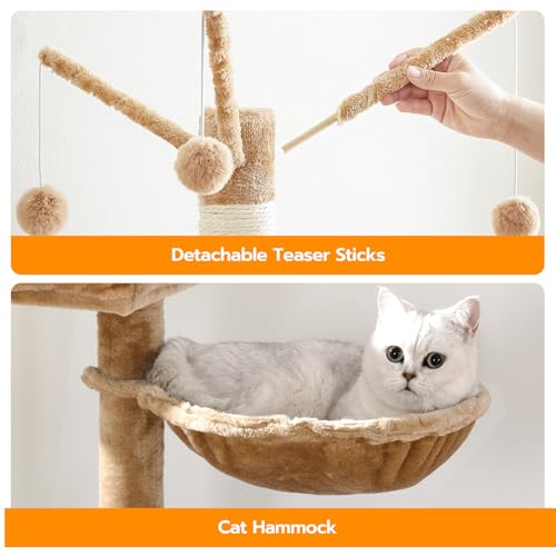 HOOBRO Cat Tree with Litter Box Enclosure for Indoor, Wooden Cat Condo with Scratching Posts, Hidden Litter Box Furniture, All-in-One Cat House, Rustic Brown FG15MZ03 - color: Rustic Brown
