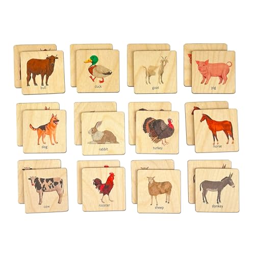 Montessori Wooden Farm Animals Memory Game, Montessori Animals Matching Cards, First Birthday Gift, Animals Matching Puzzle, 1 2 3 4 Year Old Gift, Aktivity For Kids Nephew Gift (4.5x4.5cm) - size: 1.8x1.8"(4.5x4.5cm), style: Farm Animals