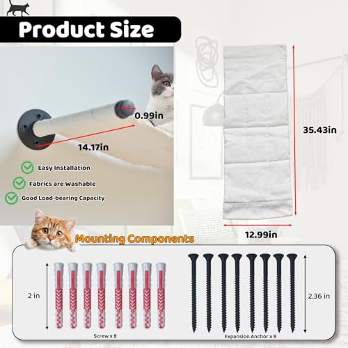 Cat Hammock Wall Mounted, Wall Mounted Cat Shelves, 35.43 x 12.99 in - color: Canvas Long