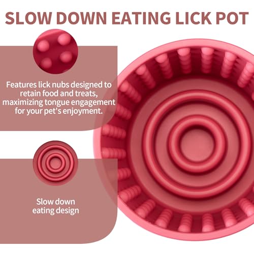 Dog Lick Bowl, Bestalk Anxiety Relief Slow Feeder Dog Lick Mat Treat Dispenser, Non-Slip Licking Bowl Enrichment Toys for Small Medium and Large Breed Dogs, BPA Free Silicone(Rose,S) - color: Rose, size: S