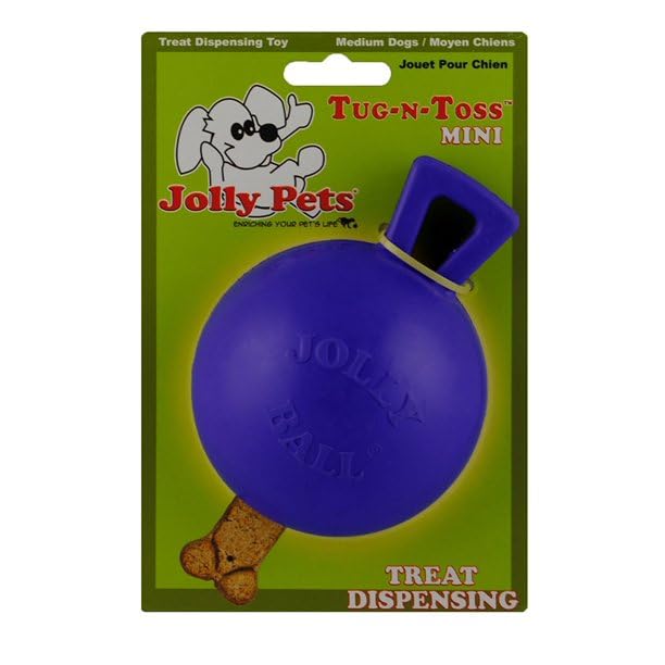 Jolly Pets Tug-n-Toss Heavy Duty Dog Toy Ball with Handle, 3 Inches/Mini, Blue, Model:403 BL - color: Blue, size: 3 inches/Mini