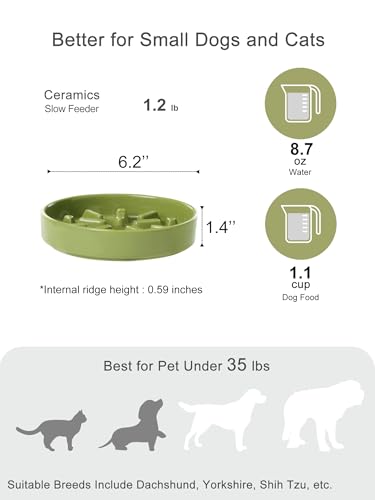Ceramic Slow Feeder Dog Bowl, Green, Small - color: Lights-Green, size: Small