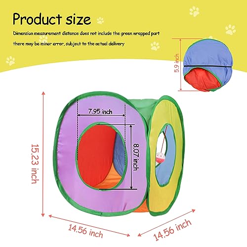 Andiker Cat Tunnel, Foldable Square Colorful Kitten Pop Up Tent Matches with Most Cat Tubes Polyester Kitten Tent with a Bell Ball 3 Holes Kitten Tubes to Hide Play (Square S) - size: Cube S