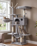 Hey-brother Cat Tree Tower with Padded Platform Bed, Hammock, MPJ019-SW - color: Light Gray