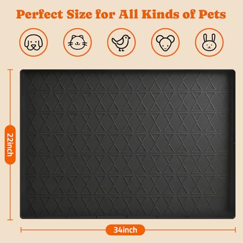 Pawtners Pet Feeding Mat with Raised Edge, 34 x 22 in Dog Food Mat, Black - color: Black