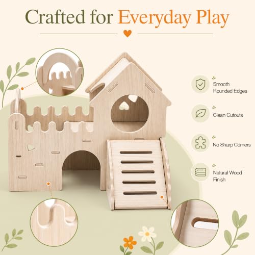 Wooden Hamster & Guinea Pig Castle Hideout, Double-Decker Maze Hut