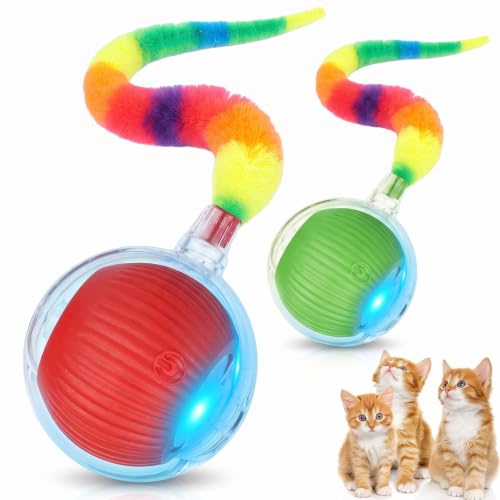 2PCS Interactive Cat Toy Rolling Ball Chewie Viral Dog Ball with Tail - color: Color3