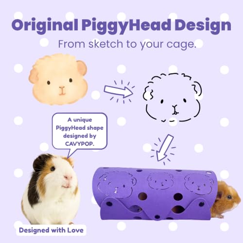 Guinea Pig Tunnel, Washable Felt Hideout, Cavyhead Design，Purple - color: Purple