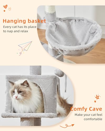Taoqimiao Cat Tree, 49In Cat Tower for Indoor Cats Large Adult - color: Light Gray, size: 49.2 Inches