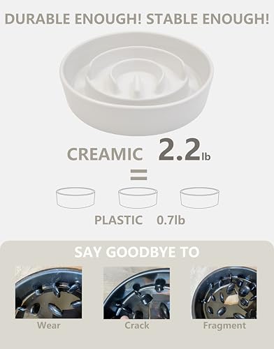 Ceramic Slow Feeder Dog Bowls Elevated, 2.0 Cups Slow Feeder for Medium Dogs, Puzzle Maze Bowl to Slow Down Eating, 30oz, 8in, White - color: White + Stand, size: 8 Inches