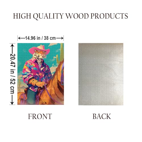 Cowgirl Tiger Animal Jigsaw Puzzle - 500 Pieces Wooden Puzzle for Adults, Wall Art Gift, Finished Size: 20 x 15 Inch - color: Cowgirl Tiger - 500 Pieces
