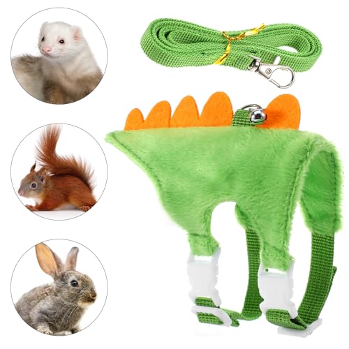 Ferret Harness and Leash Set Small Animals Vest Harness with Safe Bell Dinosaur Shaped Leash Set for Baby Rabbit Guinea Pig Teacup Chihuahua Mouse and Other Small Pet - color: Green