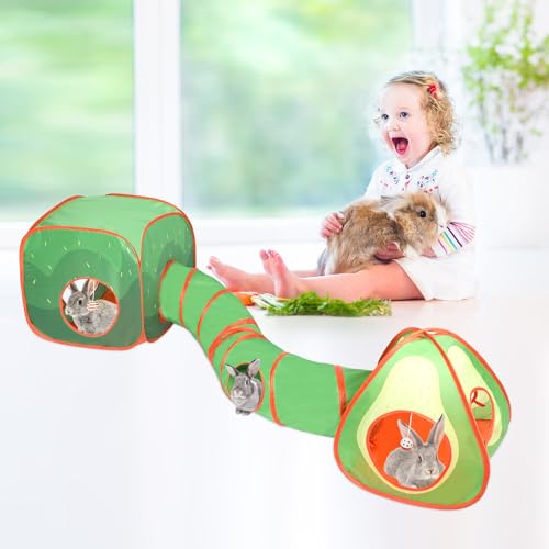 BWOGUE Bunny Tunnels & Tubes, 3-in-1 Collapsible Rabbit Hideout Toy Set - color: Avocado