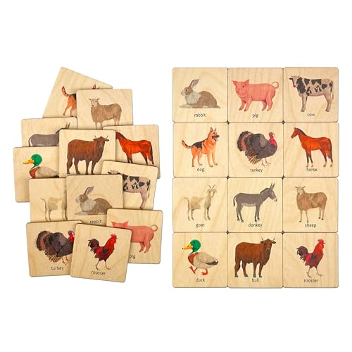 Montessori Wooden Farm Animals Memory Game, Montessori Animals Matching Cards, First Birthday Gift, Animals Matching Puzzle, 1 2 3 4 Year Old Gift, Aktivity For Kids Nephew Gift (4.5x4.5cm) - size: 1.8x1.8"(4.5x4.5cm), style: Farm Animals