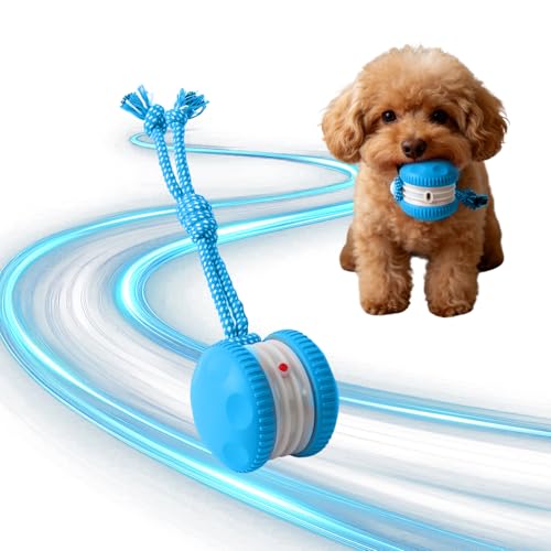 Interactive Dog Toy,Random Path Automatic Electric Rolling Toy with Rope,Motion-Activated Dog Stimulation Toy for Chewing and Playing,Boredom Relief,for Small Medium Large Dogs (Blue) - color: Blue