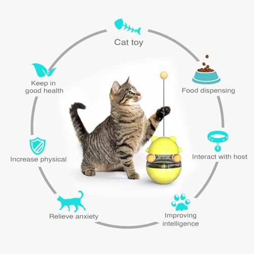 Interactive Cat Toy for Indoor Cats Wobble Treat Dispenser Ball(Yellow) - color: Yellow