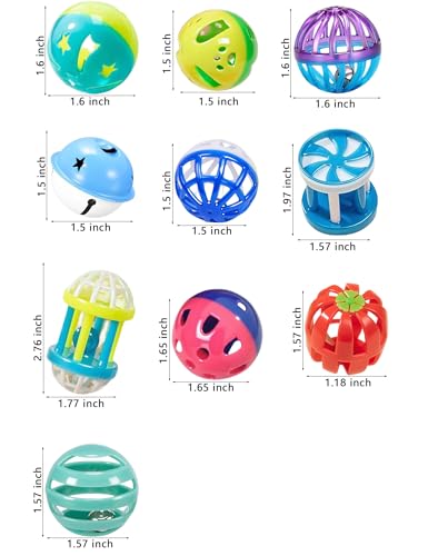 ZHUANGZI 10-Pack Ferret Toy Bells Balls, Non-Toxic Plastic - size: 1.5'' - 2.8''