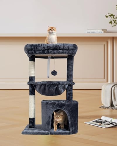 SYANDLVY Small Cat Tree for Indoor Cats, Cat Tower with Scratching Post - color: Smoky Grey