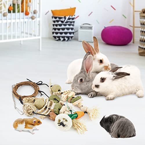 Bissap 3 PCS Rabbit Chew Toy, Bunny Cage Hanging Chew Toys Treats Rattan Ring with Snacks Water Grass Wooden Block Carrot for Guinea Pigs Chinchillas Hamsters Rats and Other Small Pets Teeth Grinding - size: 3 PCS