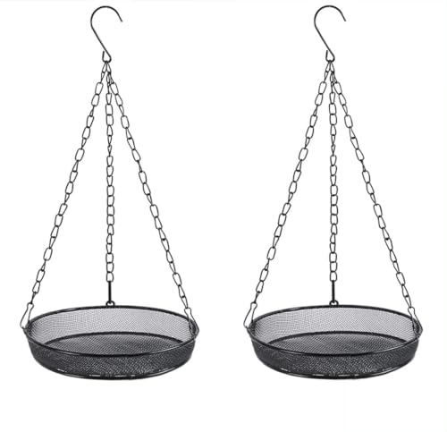 2 Pack 8" Diameter Hanging Bird Feeder Tray Round Metal Mesh Seed Container Outside Garden Decoration Backyard Wild Bird Feeding