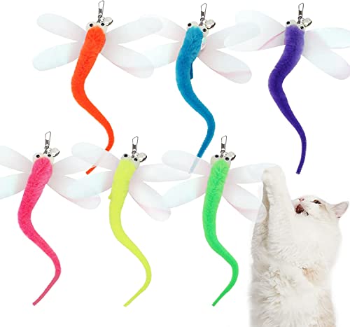 Cat Big Eye Dragonfly Toys Replacement Cat Toy Wand Refills, 6 Pieces Big Eye Dragonfly Cat Toy Feathers Refill, Interactive Cat Teaser Wand Attachments, with Bell - color: Style 5