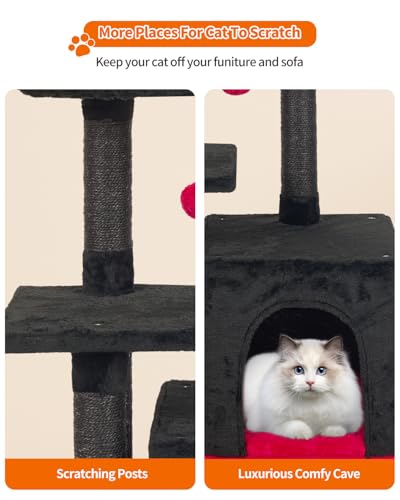 Cute Cat Tree Kitten Cat Tower Condo Cat Furniture Sisal Scratching Posts K - color: RedBlack