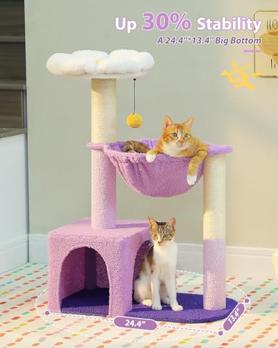 MUTTROS Purple Flower Cat Tree for Small Indoor Cats w/Large Metal Frame Hammock, 35" Cute Cat Tower with Sisal Scratching Posts, Cozy Condo with Cloud White Bed for Kittens - color: Purple, size: 35" Upgraded Flower Cat Tree