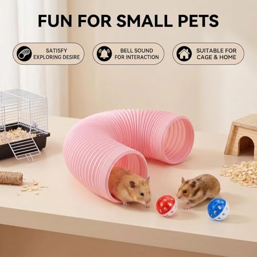 1 Pack Ferret Tubes & Tunnels with 4 Bell Balls, 3.9 in Wide, Pink - color: Pink, size: 1PCS