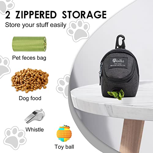 FuninCrea Dog Treat Pouch Bag, Black, 4.7 x 3.1 x 3.1 inches (12 x 8 x 8 cm), Oxford Cloth, Dog Training Treat Pouch with Built-in Poop Bag Dispenser, Practical Classic