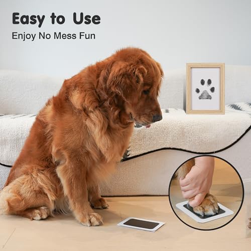 Inkless Paw Print Kit for Dogs,Cats & Babies,Clean Touch Dog Nose - color: Black Pad,Black/Natural Wood Frame, size: 4-Pack,Large