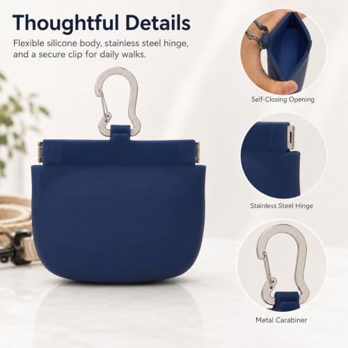 Silicone Dog Treat Pouch for Pet Training One-Hand Access One Cup Silicone Treat Bag with Pull Tab and Auto Closing Lid Treat Pouches for Leash(Color: Blue) - color: Blue