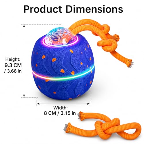 Smart Interactive Dog Ball, Automatic Rolling with LED Glow, E-TPU Dog Ball, Toy for Dog - color: Blue