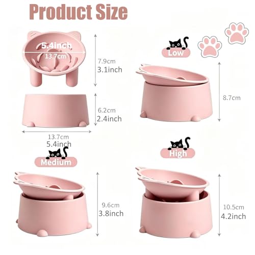 Raised Slow Feeder Cat Bowl, Silicone Elevated Tilted Cat Slow Feeder Bowl - color: Peachy Pink