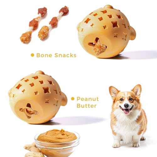 MewaJump Dog Toy Treat Food Dispenser Puzzle Rubber Chew Toys Stuffed Ball - color: yellow hen