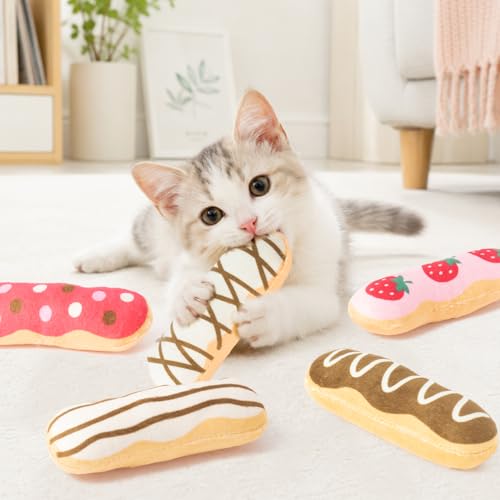 5Pcs Eclair Catnip Toys, Plush Interactive Cat Toy Set for Indoor Cats - style: Eclair