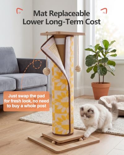 Odoland 31" Tall Large Cat Scratching Post with Replaceable Scratcher Pad - color: Sunflower