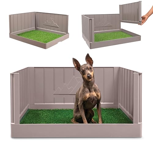 Dog Litter Box with High Walls, Indoor Dog Potty, Artificial Grass Pad with Tray for Dogs, Pee Pad Holder, Potty Training Tray with Reusable Turf Patch, for Apartments & Balconies