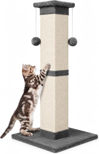 Cat Scratching Post 33 Inch Nature Sisal Scratch Post for Indoor Cats, Large Cat Scratcher Protect Your Furniture, for All Breeds Grey - color: Grey